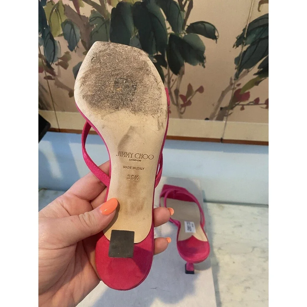Jimmy Choo Maelie 70 Shoes Womens Size 6 Pink Suede Strappy Kitten Sandals